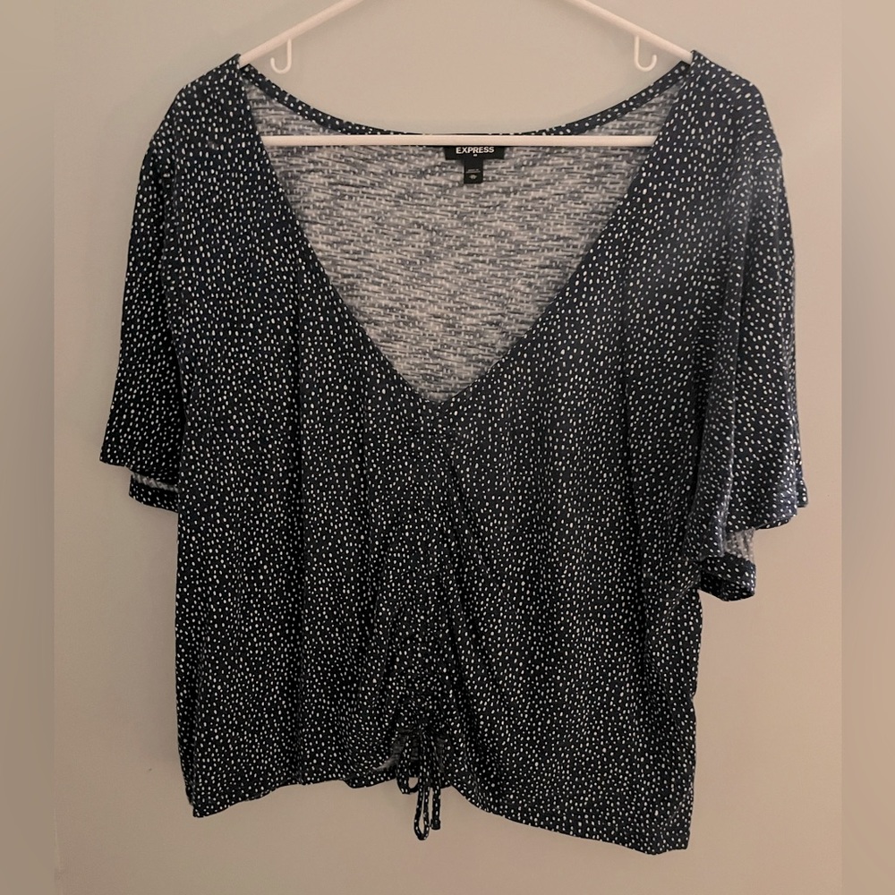 Express navy polka dot cropped blouse